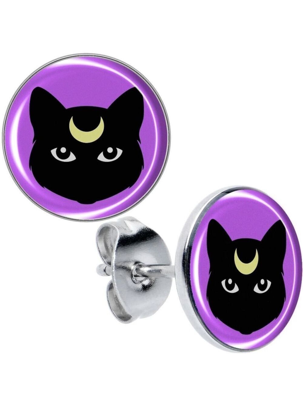 Black Mystic Kitty Cat Stud Earrings by Onyx O